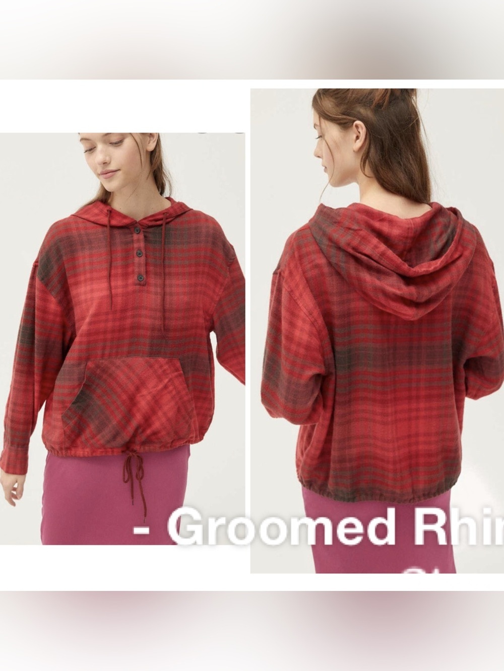 Urban Outfitters Alex Flannel Popover Red Plaid Hoodie Size L
